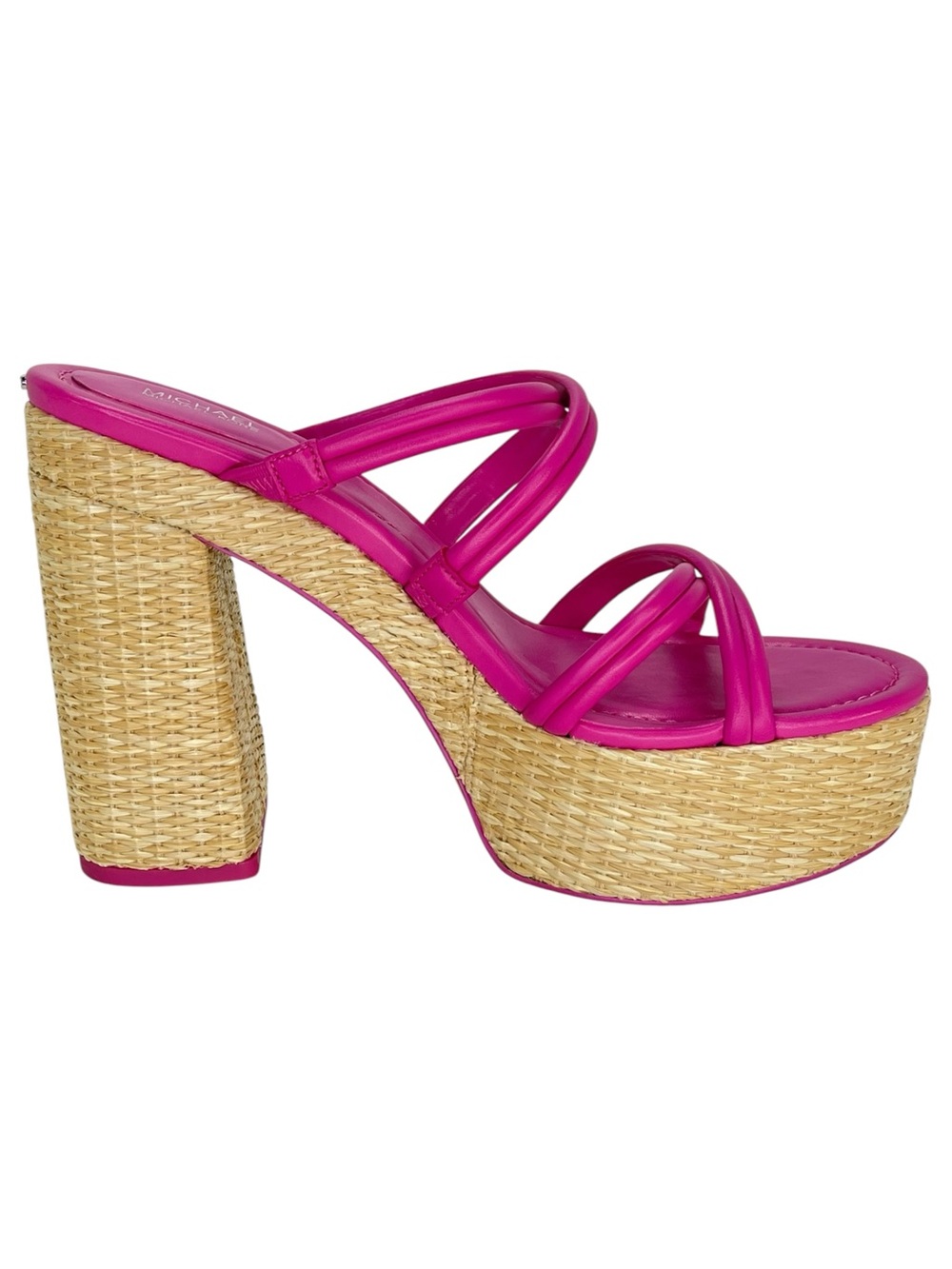 Michael Kors Corrine Pink Leather Raffia Womens Platform Sandals Size 11M - Picture 5 of 15